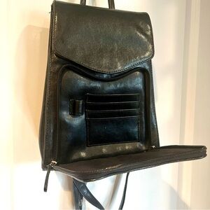 black faux leather mini backpack minimalist vintage style. Very nice, like new!